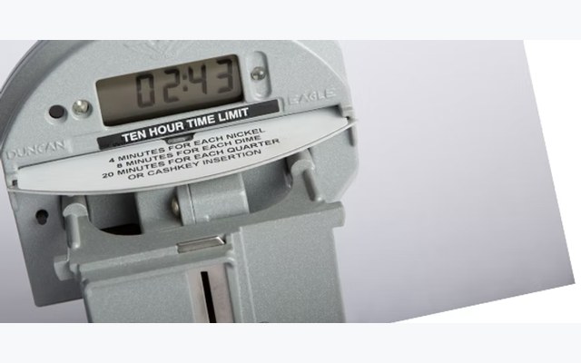 First Electronic Parking Meter with LCD display on mechanical-style face